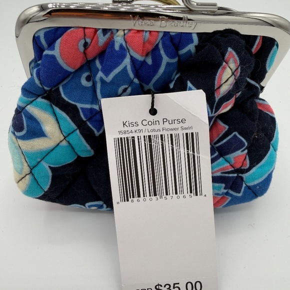 Vera Bradley Kiss Coin Purse Lotus Flower Swirl Blues Pinks - Picture 4 of 7